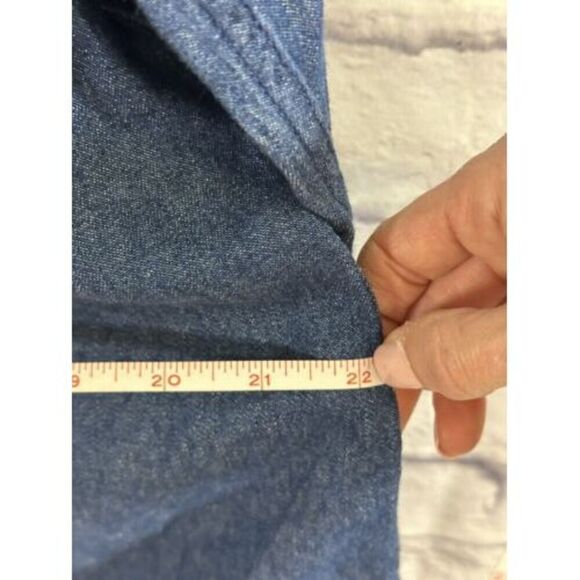 Gloria Vanderbilt Dark Blue Denim Button Front Blouse Size L&M Long Sleeve Shirt - Picture 13 of 16